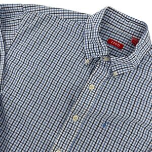 IZOD Button Down Shirt Mens Preppy LT Blue Gingham Check Long Sleeve Tall Pocket